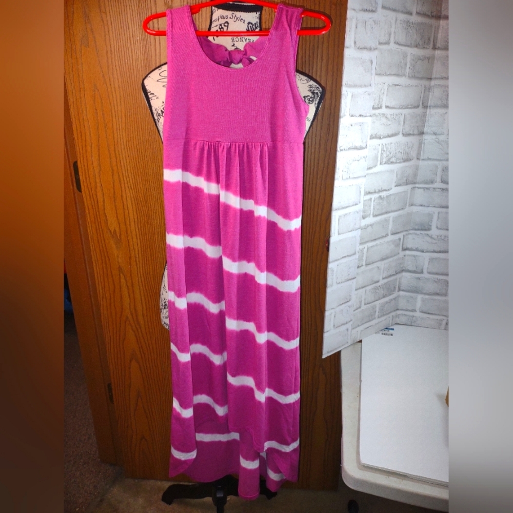 6/7 Kids Pink and White Striped Maxi Dress
